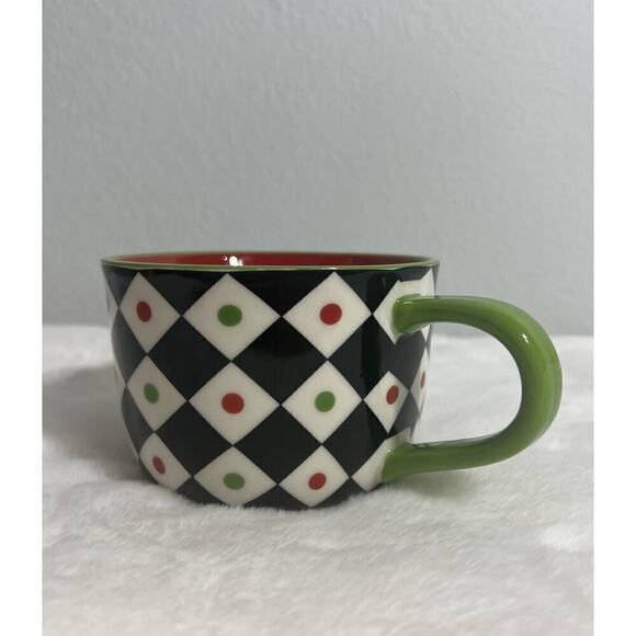 Pier 1 Imports Stoneware Coffee Mug Cup Harlequin Christmas Diamonds Dots‎ - Picture 2 of 5
